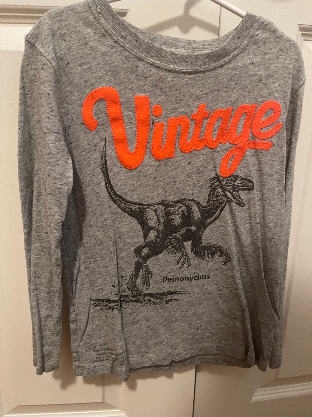 Crewcuts Grey Long Sleeve Top with Bright Orange "Vintage" Applique